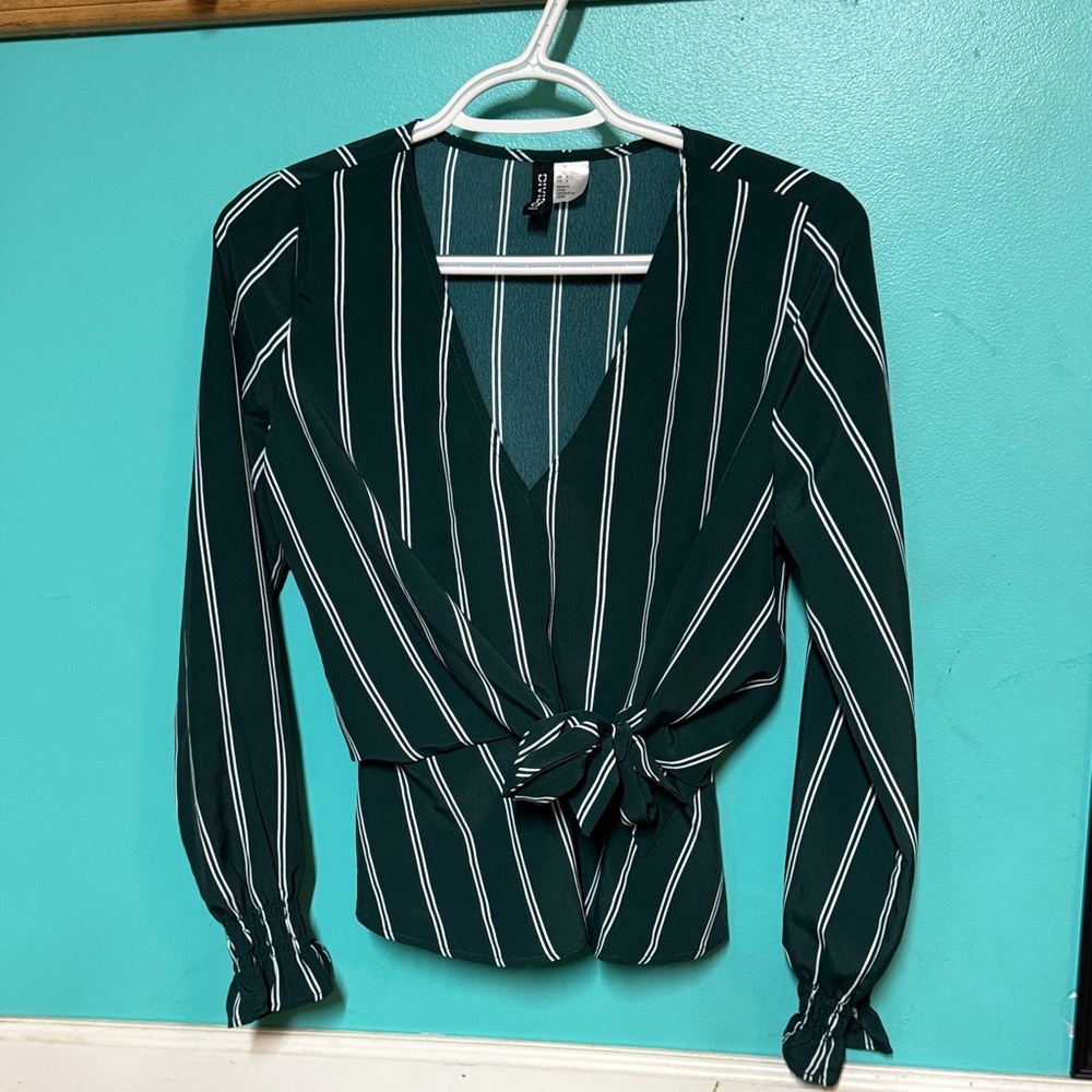 H&M Dark Green Striped Blouse